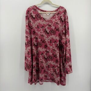 LuLaRoe Plus Size 3XL Pink Floral Paisley Long‎ Sleeve Tunic Top Casual Comfort